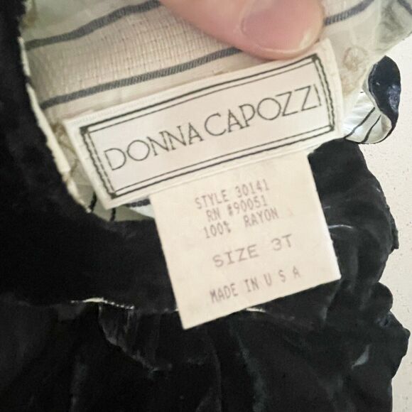 Donna Capozzi Kids 3T Dress Beige Woven Collared Baby Doll Dress Velvet Pinafore - Picture 6 of 14